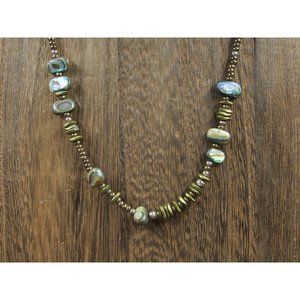 18" Sterling Silver Abalone Shell And Pearl Brown Necklace Vintage Minimalist